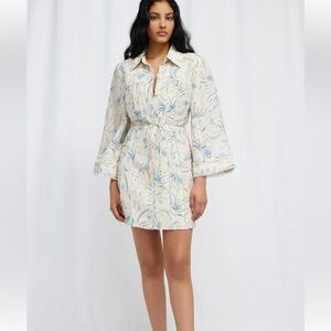 Ansel Printed Linen Blend Mini Shirt Dress - US 10